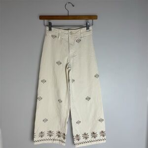 Zara Kids Embroidered Cream Wide-Leg Pants Girls 8-9 Size